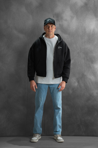 Hemo Boxy Fit Zip-huppari Musta