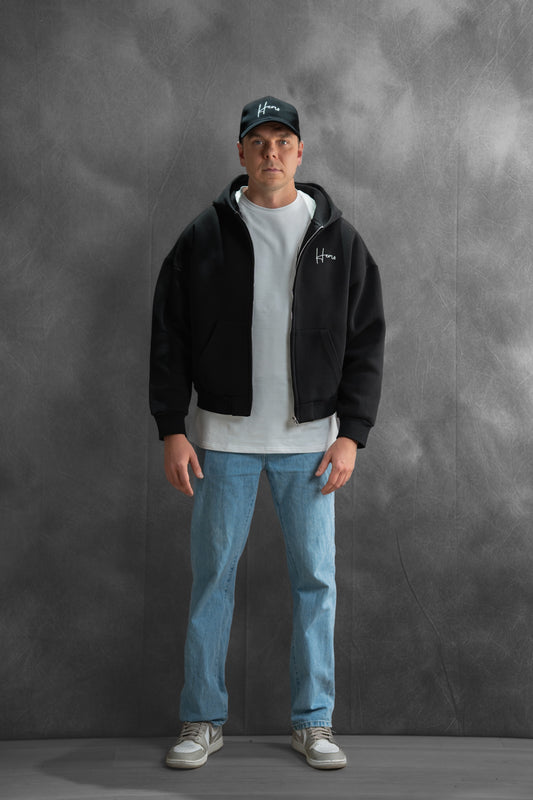 Hemo Boxy Fit Zip-huppari Musta